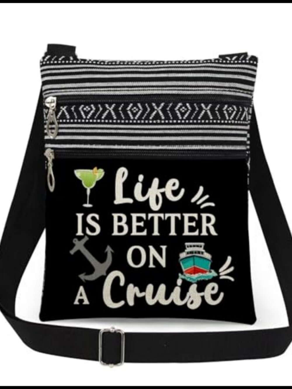 Polyester Crossbody Bag Adjustable Strap Double Zipper Travel Purse